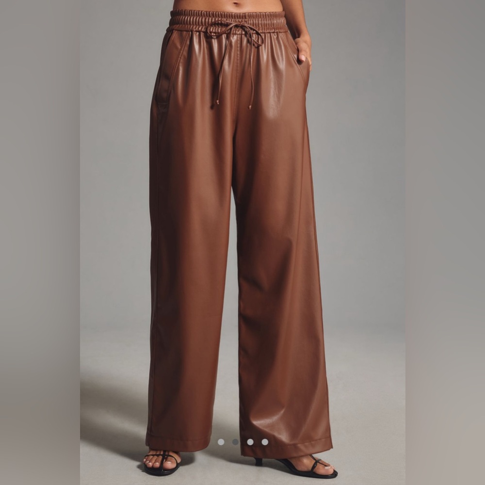 Anthropologie Exquise Brenna Faux Leather Wide-Leg Pants